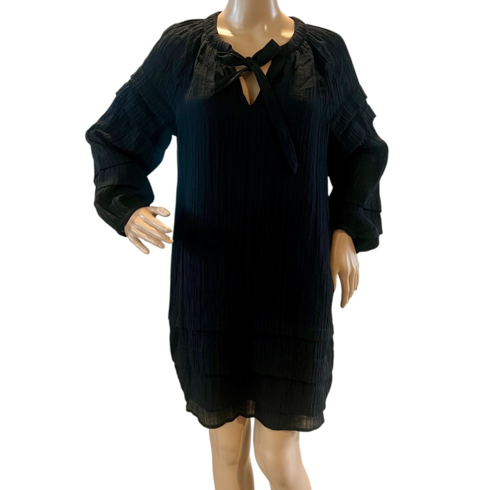 Club Monaco Black Layered Textured Peasant Dress